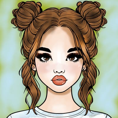 realistic girl with two buns in hair and lips