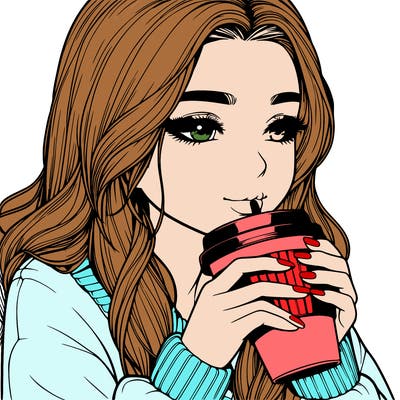 realistic girl drinking coffee