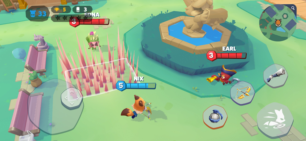 Zooba: Zoo Battle Royale Games - Top-down gameplay of Zooba showing animal characters in a battle royale match.