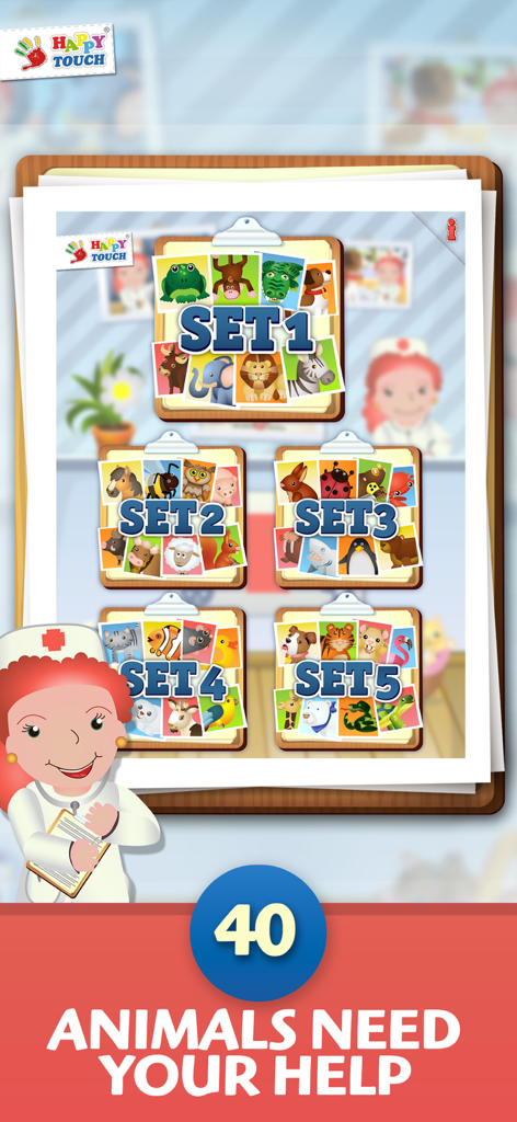Pet Doctor Happytouch - Animal selection screen in Pet Doctor Happytouch showing forty animals to help