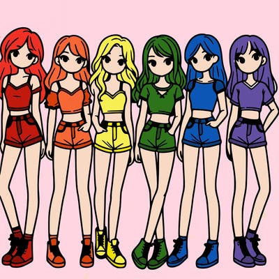 a group of girls wearing crop tops and shorts