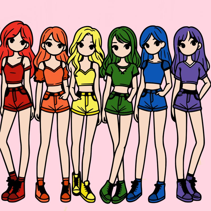 a group of girls wearing crop tops and shorts