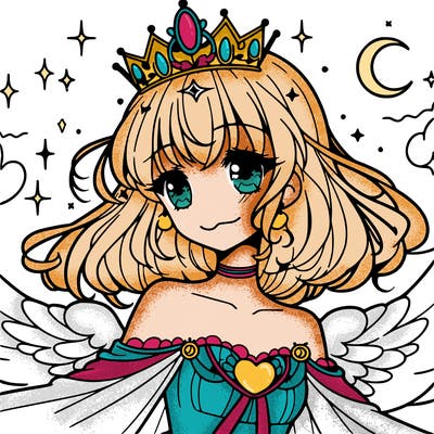 celestial manga girl with crown on head
