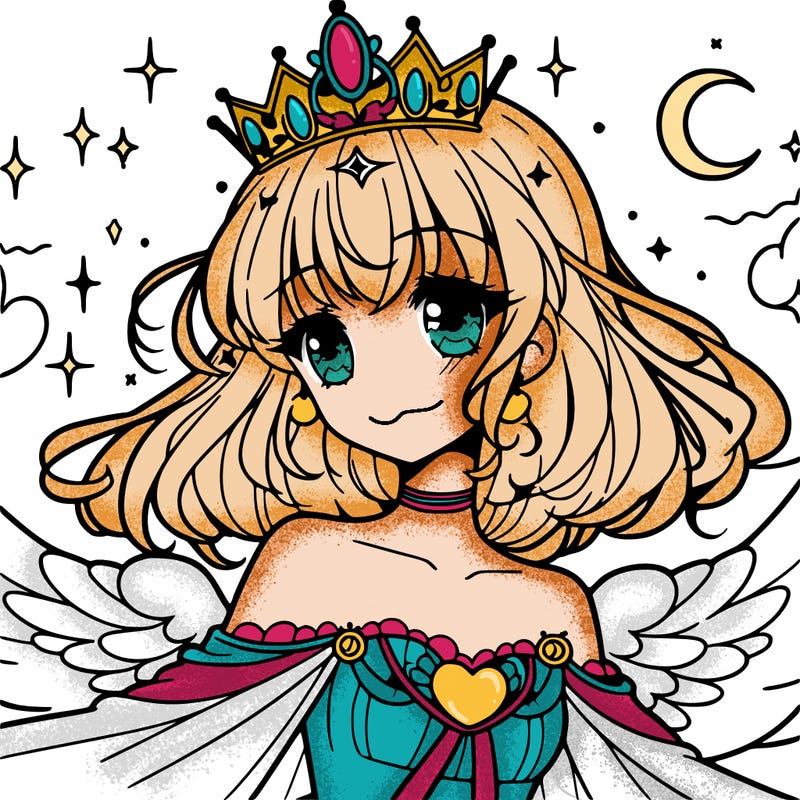 celestial manga girl with crown on head