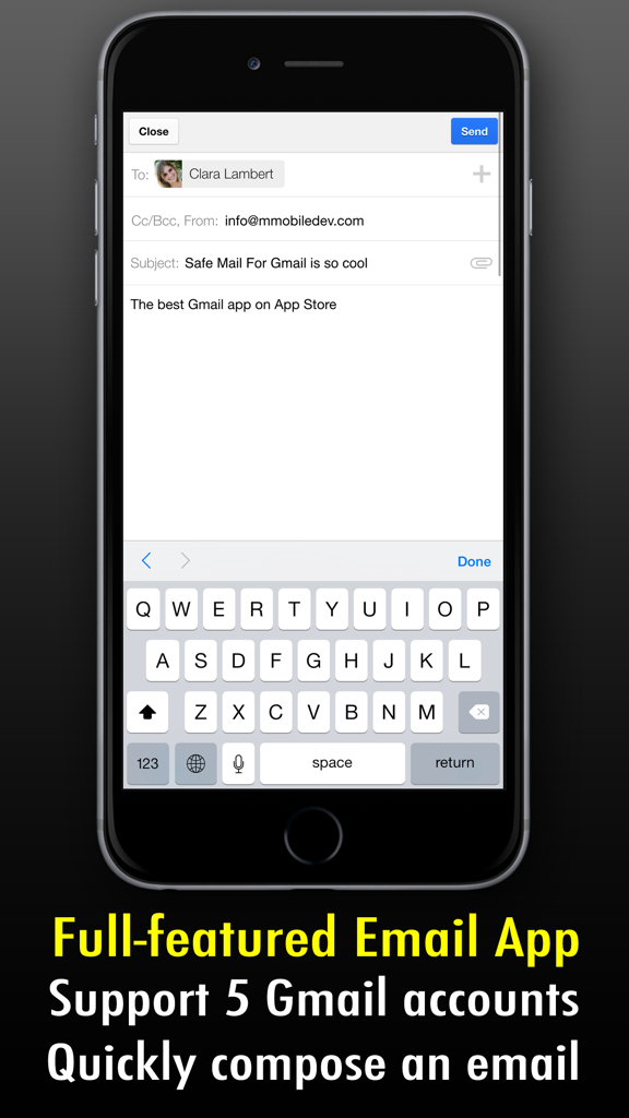 Compose email screen in Safe Mail for Gmail app on iPhone