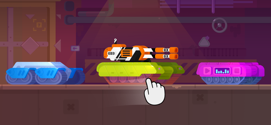 Tank Stars - Tank Starsのガレージメニューにあるカラフルな戦車コレクションと選択カーソル