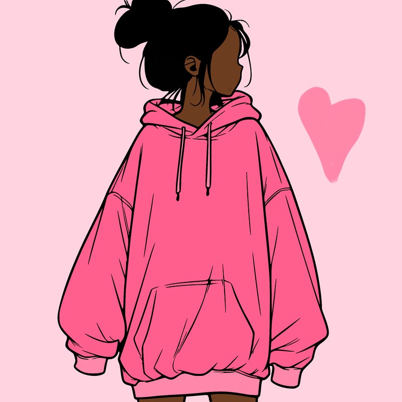 realistic girl with a oversized sweatshirt on and a bun