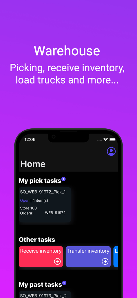 inSitu Inventory - Dashboard der inSitu Inventory App, das Lagerkommissionier- und Bestandsverwaltungsaufgaben anzeigt
