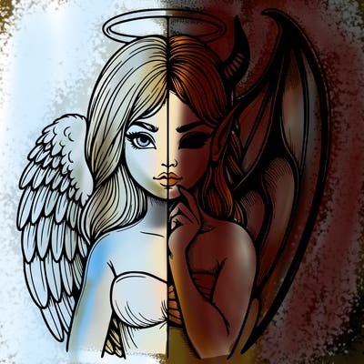 realistic angel half demon