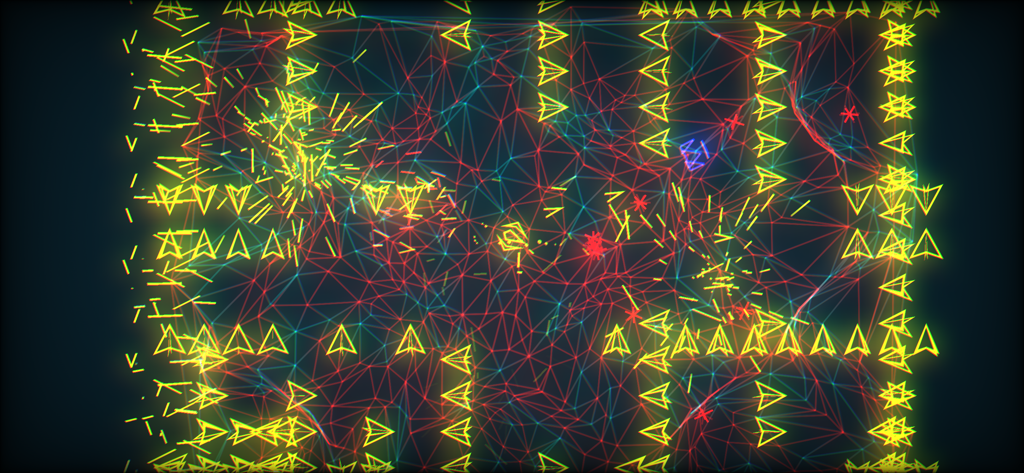 PewPew Live - Intense neon vector gameplay from PewPew Live showing chaotic arcade shooter action with triangular enemies