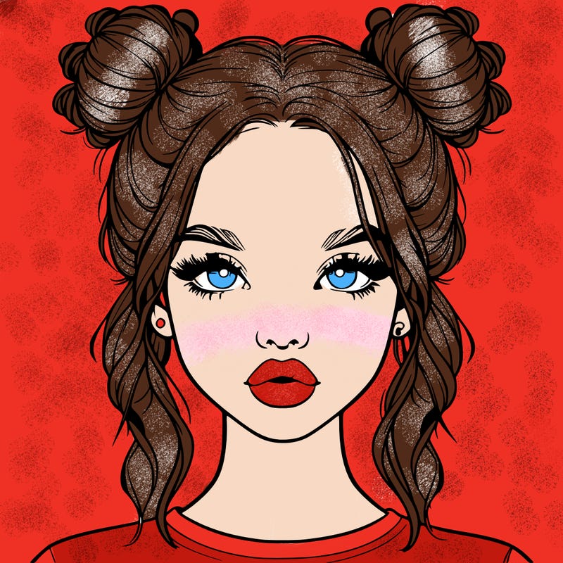 realistic girl with two buns in hair and lips