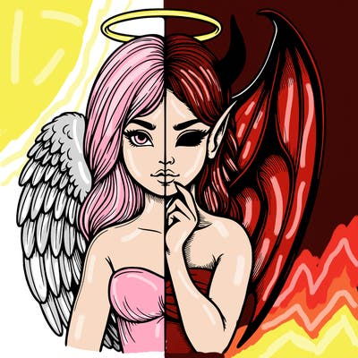 realistic angel half demon