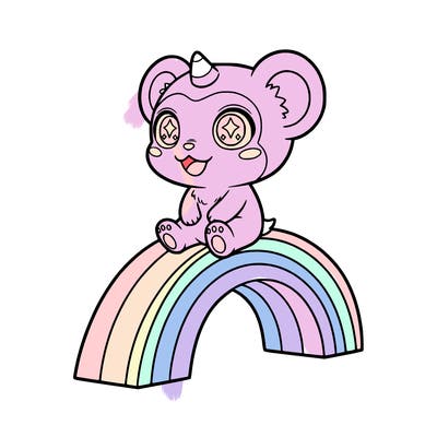 a labubu sitting on a pastel rainbow