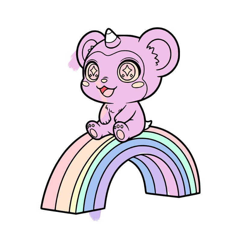 a labubu sitting on a pastel rainbow