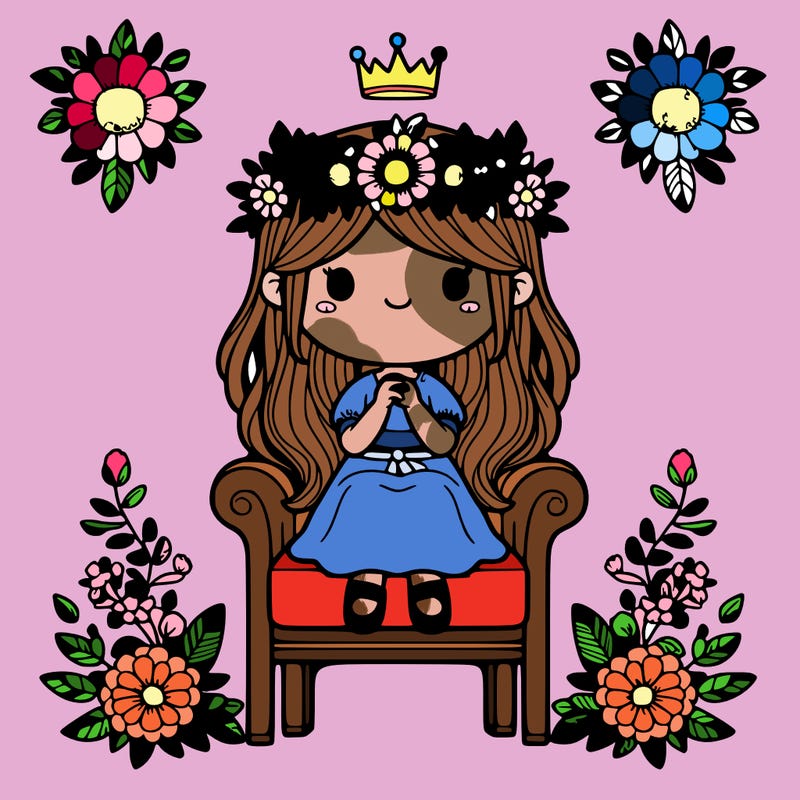 girl with flowers crown on a throne