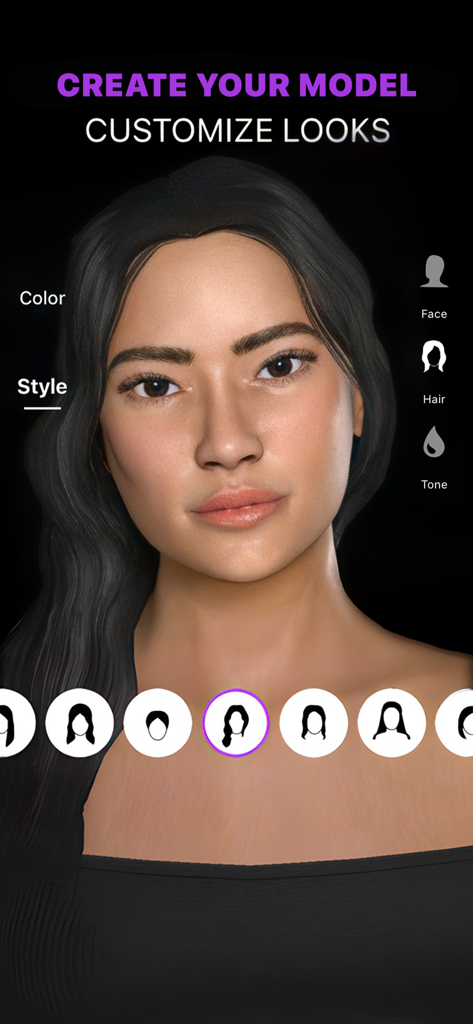 Makeup Creator: Makeup Games - Realistic 3D avatar customization menu with hairstyle options in Makeup Creator