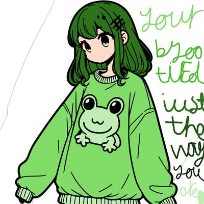 girl wearing frogging sweatshirt