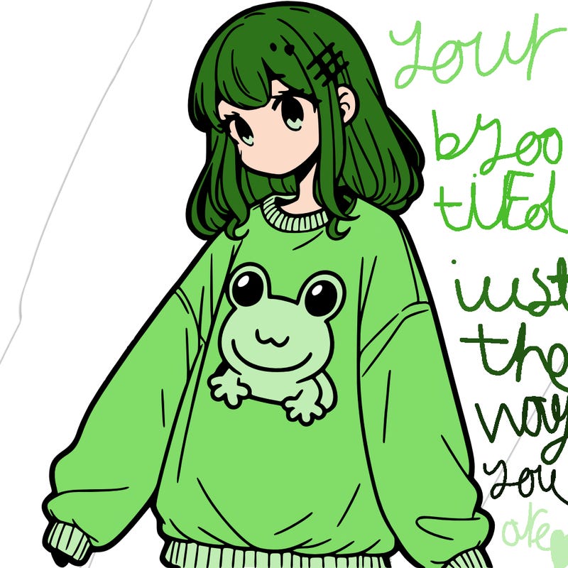 girl wearing frogging sweatshirt