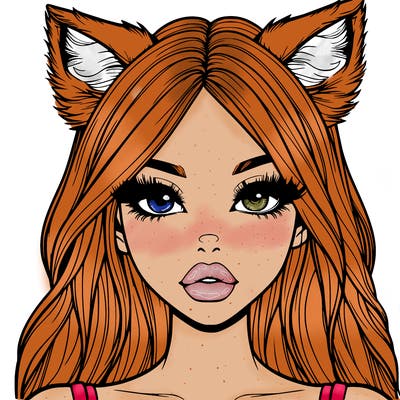 realistic girl with fox ears and realistic lips