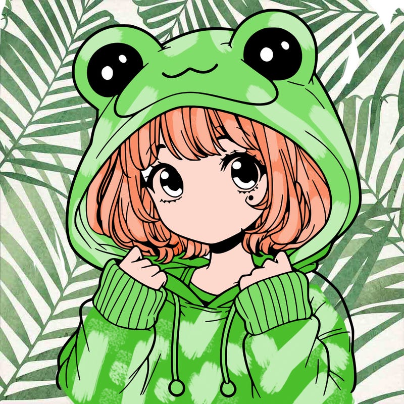 a cute teenage girl wearing a frog hoodie