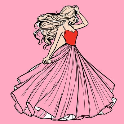 realistic woman with dress flowing in the wind