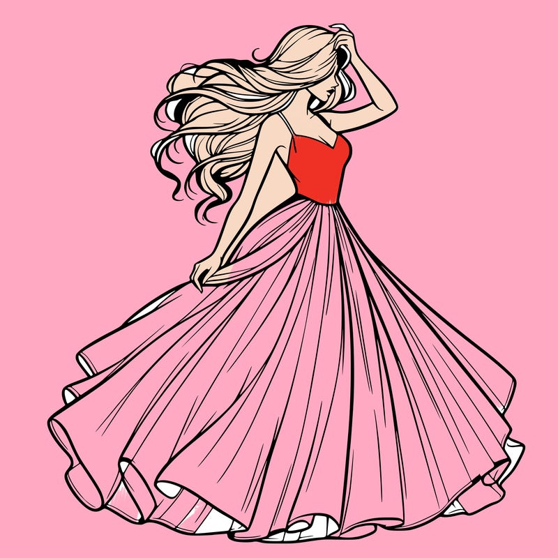 realistic woman with dress flowing in the wind