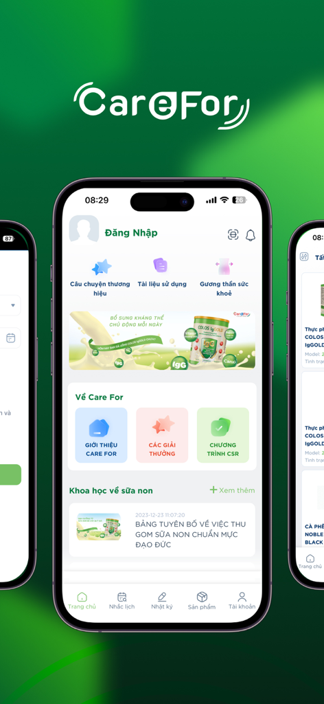 CareFor CSKH - Interface do aplicativo de saúde e bem-estar CareFor CSKH para usuários vietnamitas