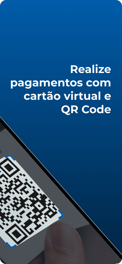 Pantalla móvil mostrando opciones de pago con código QR y tarjeta virtual para Caixa Refeicao e Alimentacao