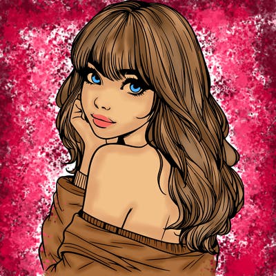 realistic girl with bangs looking over her shoulder