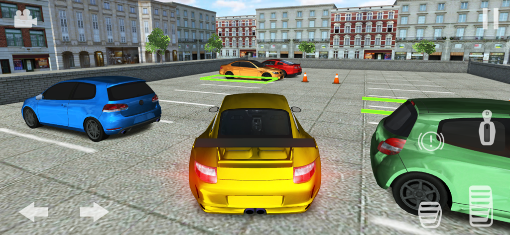 Car Parking Valet - Gameplay screenshot of Car Parking Valet showing a yellow sports car in a 3D urban parking lot