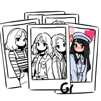 polaroid photo of 4 girls