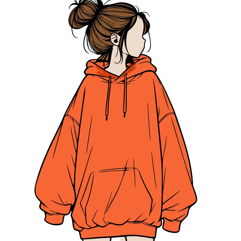 realistic girl with a oversized sweatshirt on and a bun