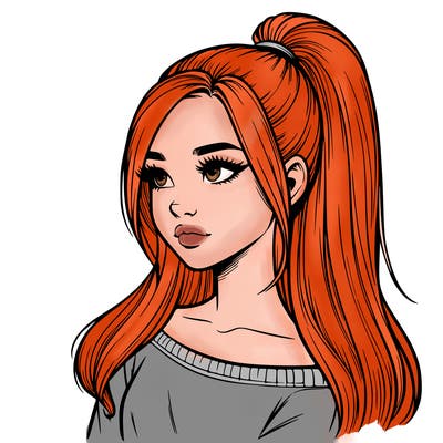 realistic girl with a high ponytail