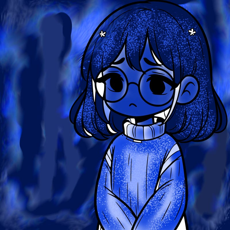 sad girl with glasses in a sweater