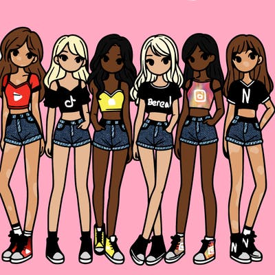 a group of girls wearing crop tops and shorts