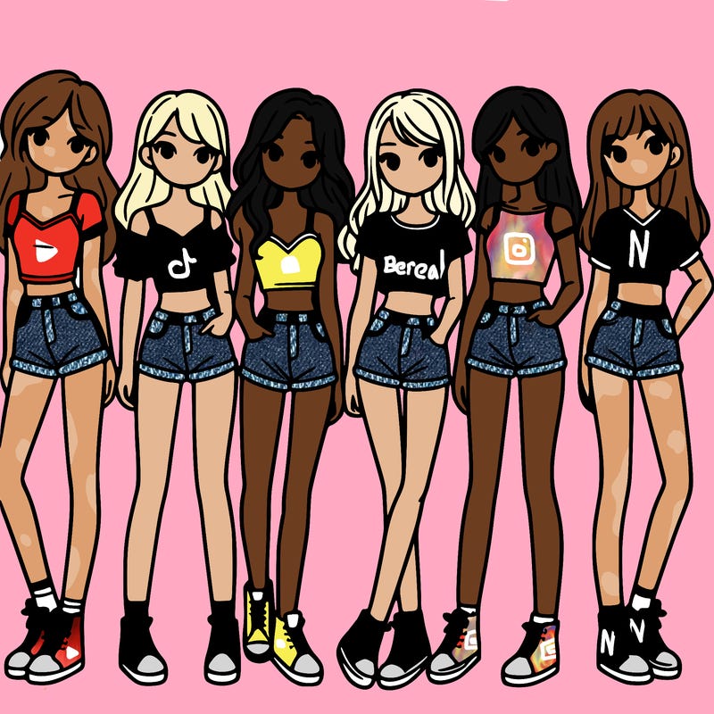 a group of girls wearing crop tops and shorts