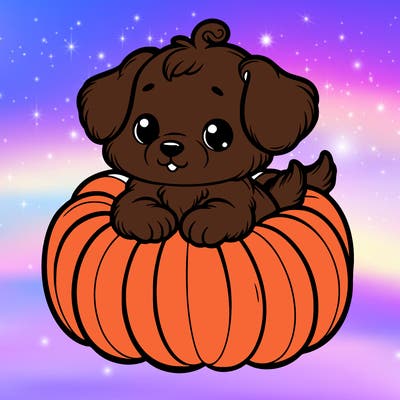 cute little puppy in a pumpkin