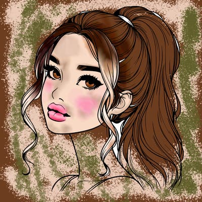 realistic girl with a ponytail on her hair and lips