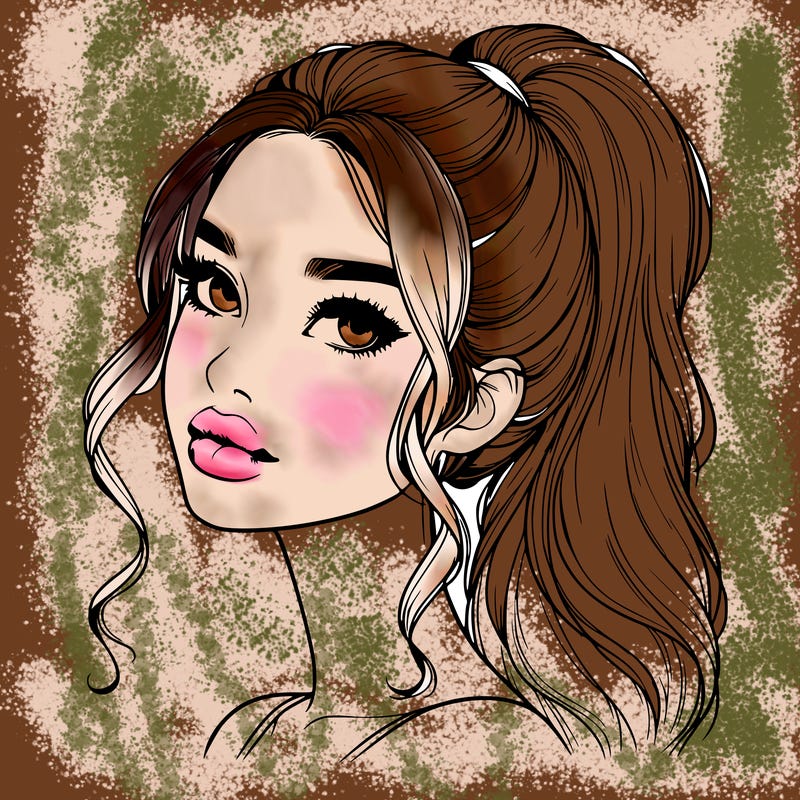 realistic girl with a ponytail on her hair and lips