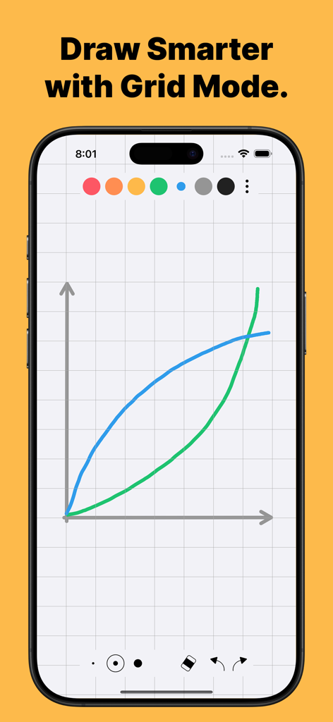 NiBoard: Whiteboard & Sketch - Interfaz de la aplicación NiBoard en un iPhone mostrando un gráfico dibujado a mano con fondo de cuadrícula