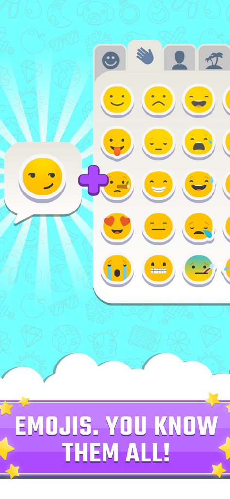 Una captura de pantalla del juego móvil Combina Emojis que presenta una cuadrícula de varias caras sonrientes amarillas y una mecánica de combinación.