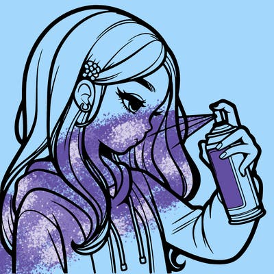 a realistic girl spray painting