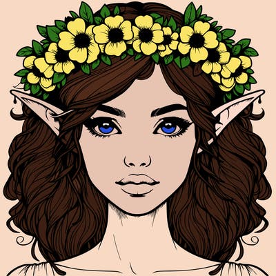 realistic female elf with flower crown