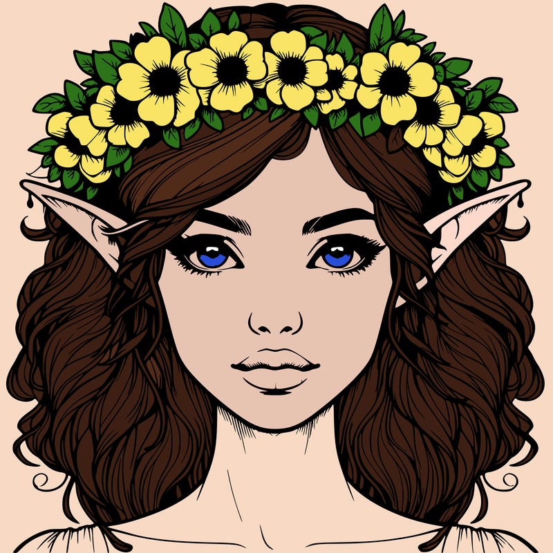 realistic female elf with flower crown