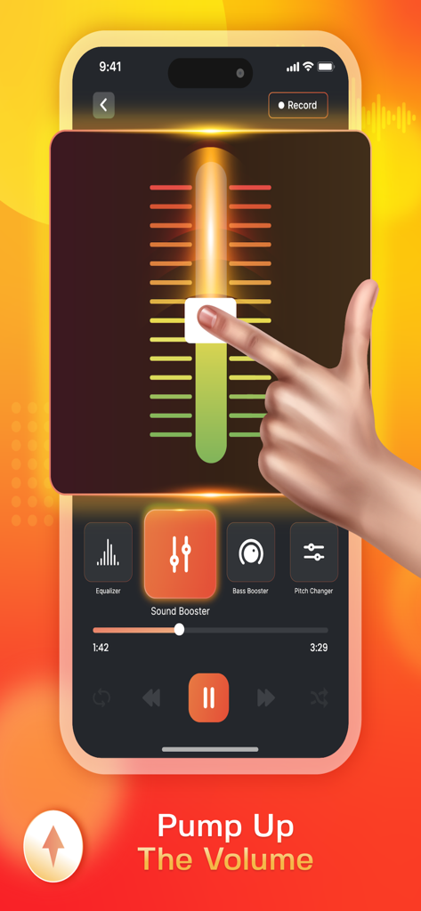 Sonic Equalizer: Bass Booster - Sonic Equalizer app interface showing volume and sound booster adjustment