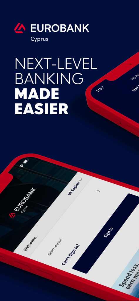 Eurobank Cy - Eurobank Cyprus mobile banking app welcome and sign in screen
