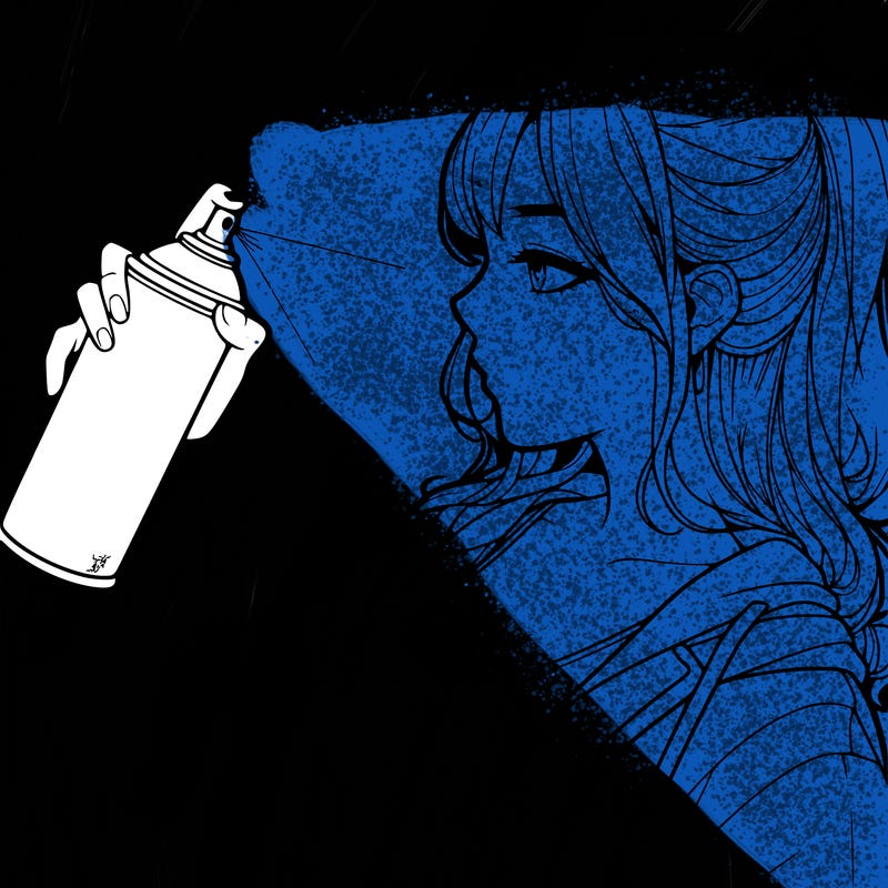 a realistic girl spray, painting