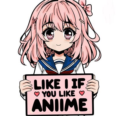 anime girl holding a sign saying like if you like anime