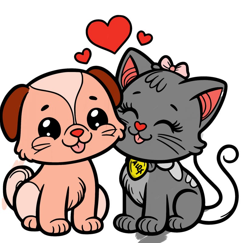 cat with a dog and in love