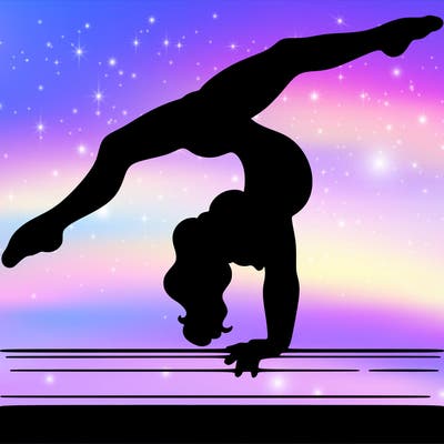 gymnast doing split handstand on a beam